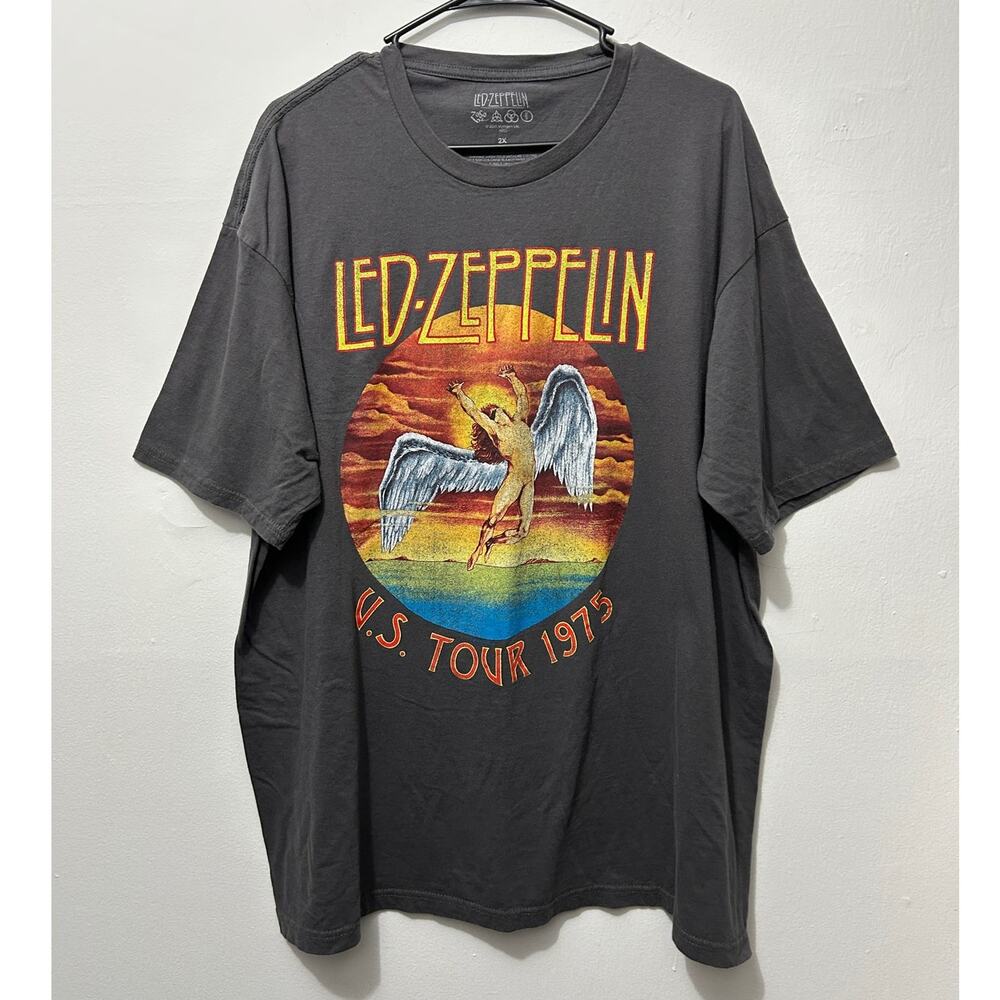 Led Zeppelin U.S. Tour 1975 Icarus Graphic T-Shirt 2X Charcoal Gray Band Tee